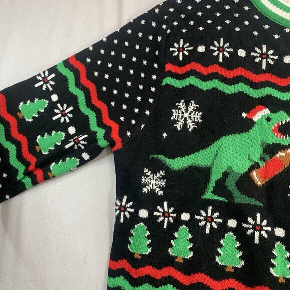 Tipsy Elves Ugly Christmas Sweater Size M T-Rex Black White Red Green Longsleeve - Picture 4 of 8